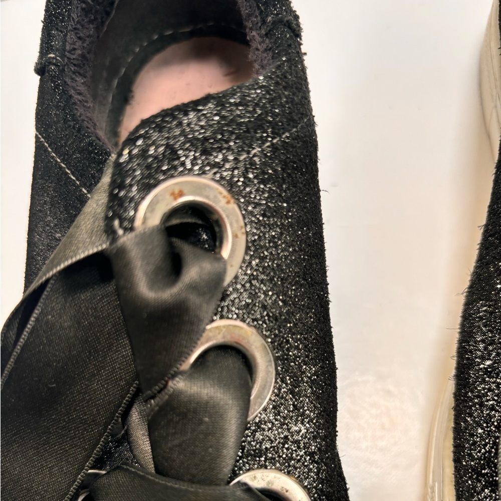 Northstar Black Glitter Platform Sneakers Satin Ribbon Laces - Picture 11 of 11